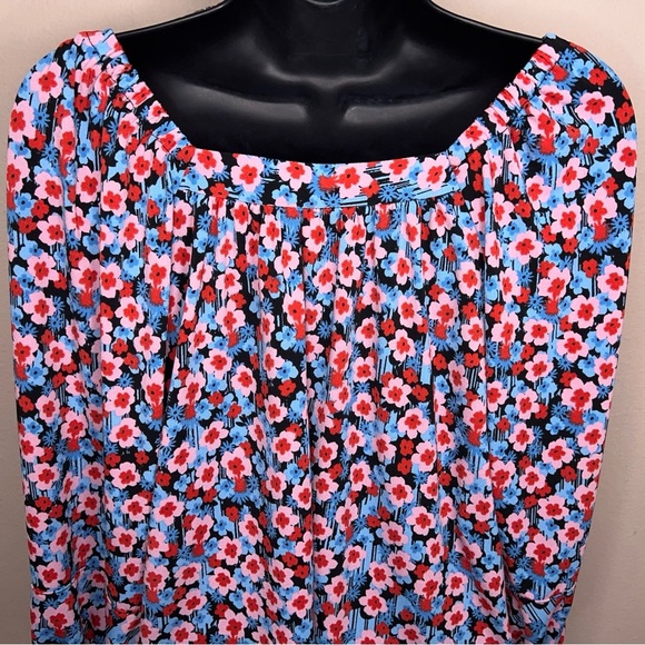 Small Pop Sugar Colorful Peasant Top Blue Pink Red Floral Square Neckline - Picture 8 of 12